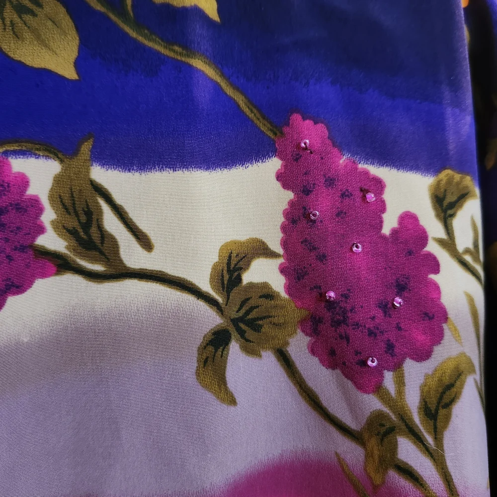 BonWorth Floral Beaded Button-Down Shirt in Purple, Hot Pink, Cream, XL - Picture 4 of 11